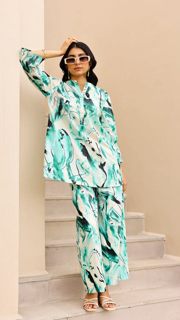 Aqua Abstract Co-ord Set for Women