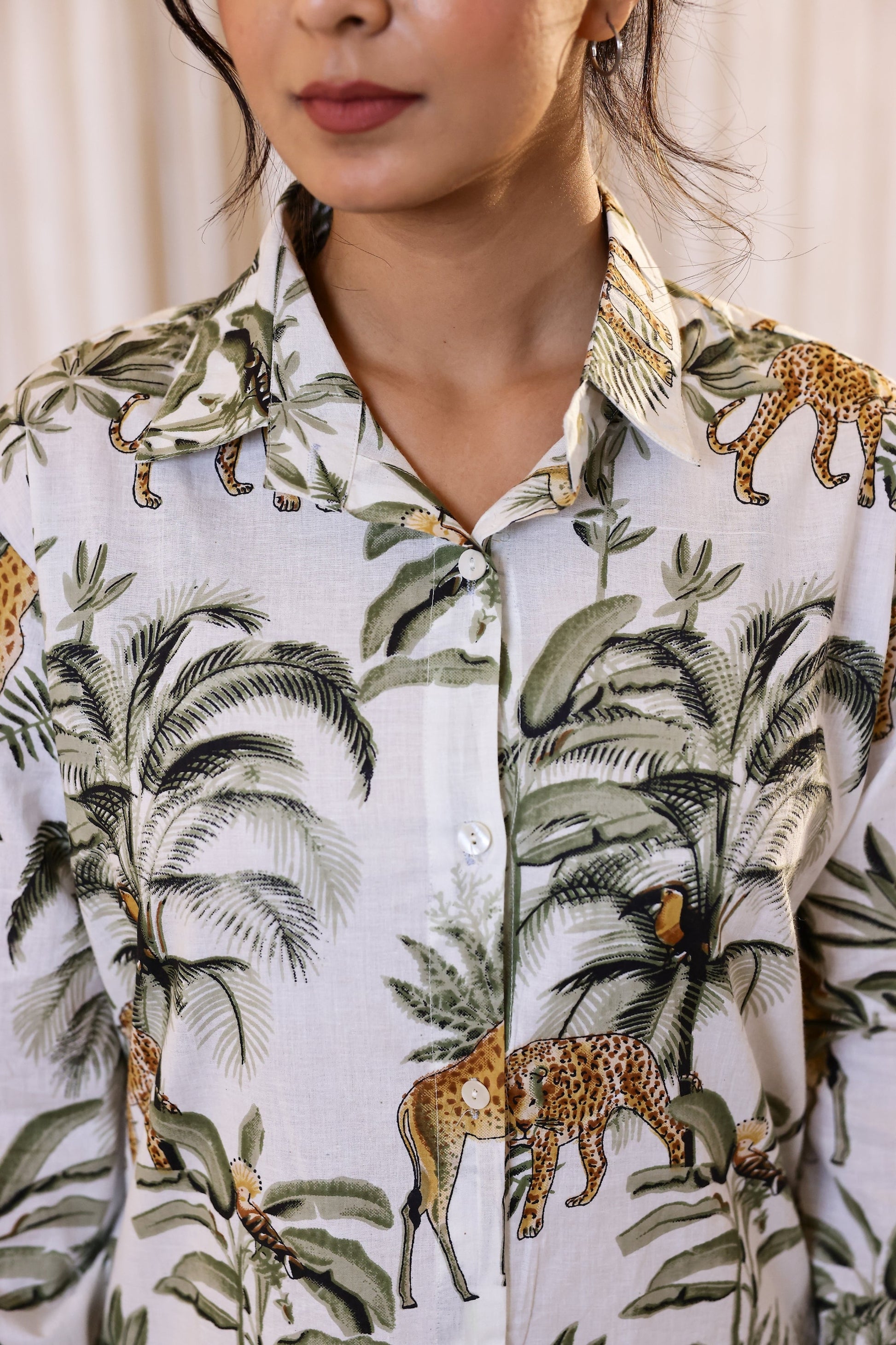 Women's Green Safari Print Shirt - Wild & Elegant | Women's Shirt | Shop stylish women's clothing online at Label Flavia |