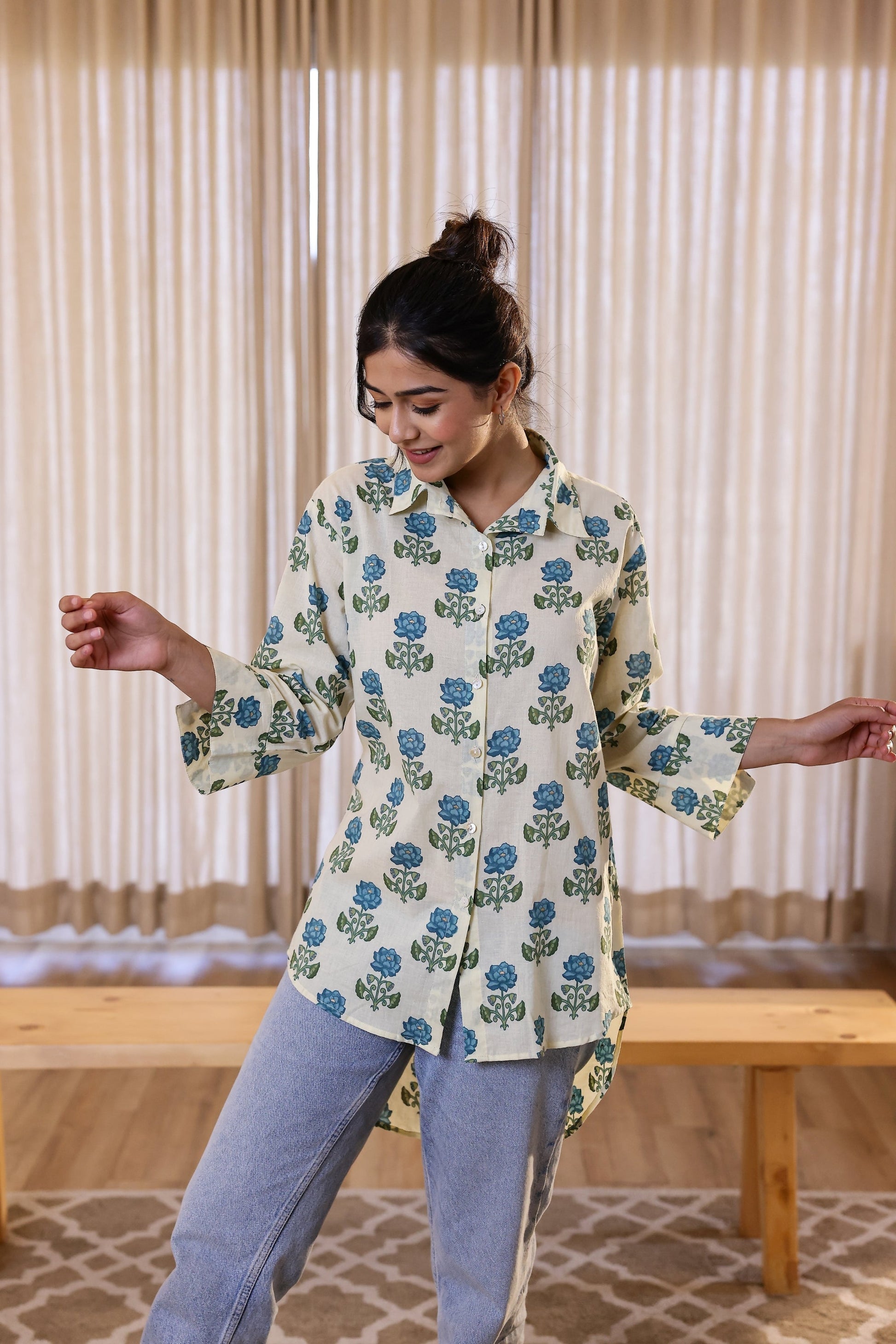 Women's Cream Floral Print Shirt - Elegant & Fresh | Women's Shirt | Shop stylish women's clothing online at Label Flavia |