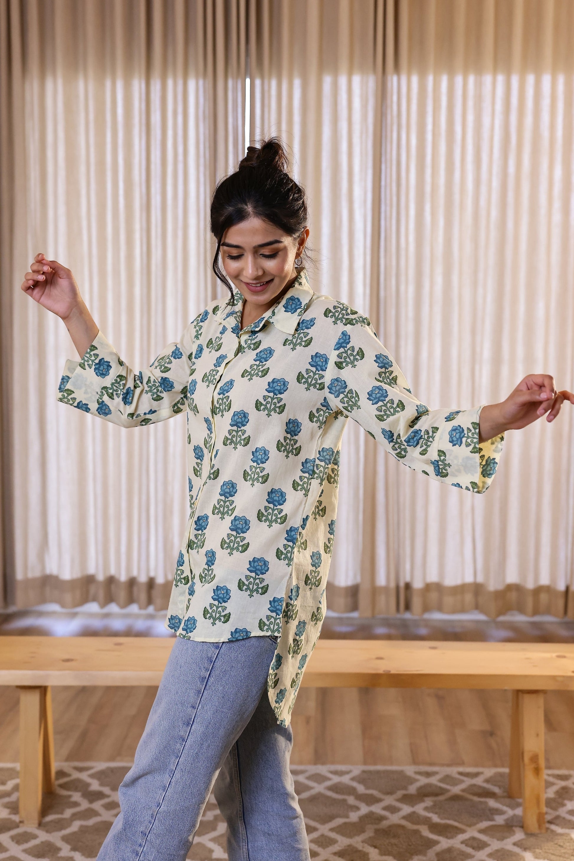 Women's Cream Floral Print Shirt - Elegant & Fresh | Women's Shirt | Shop stylish women's clothing online at Label Flavia |