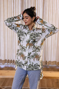 Women's Green Safari Print Shirt - Wild & Elegant | Women's Shirt | Shop stylish women's clothing online at Label Flavia |