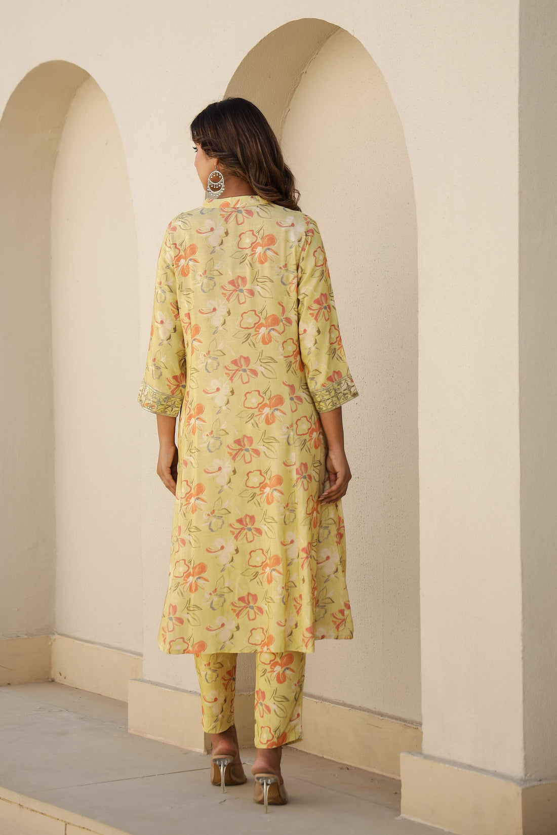 Yellow Floral Printed Cotton Kurta Set with Pants