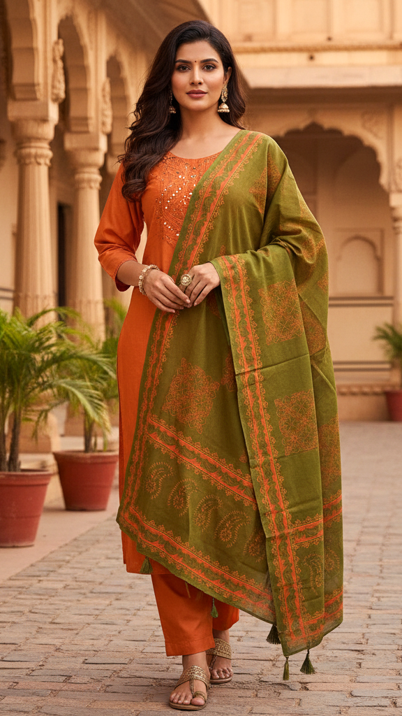 Minimalist Cotton Kurta Set with Dupatta