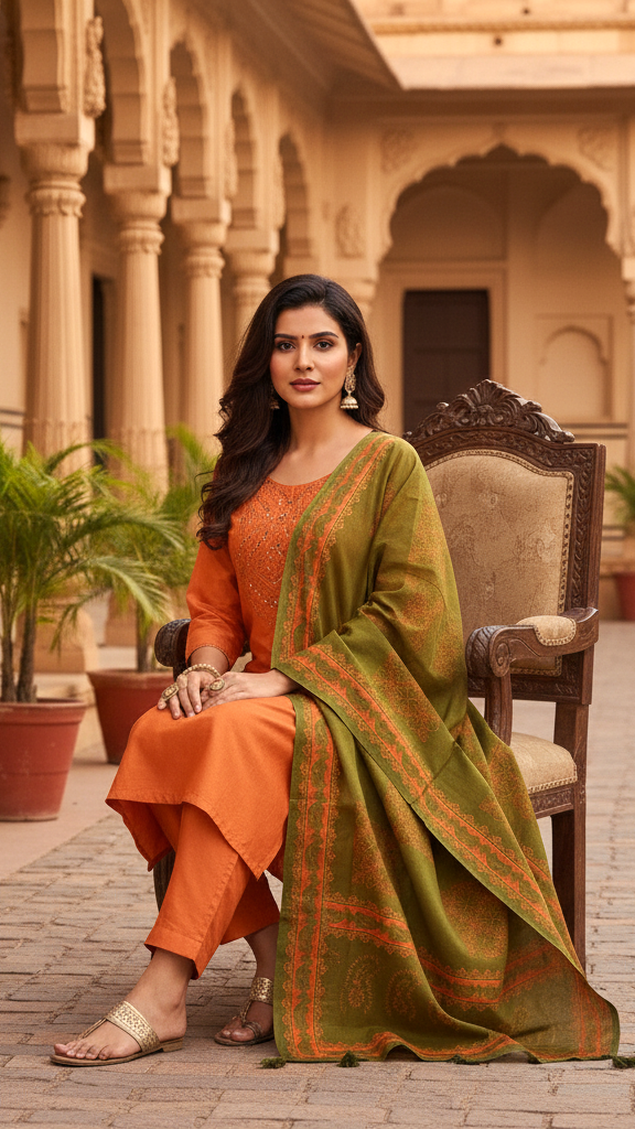 Minimalist Cotton Kurta Set with Dupatta