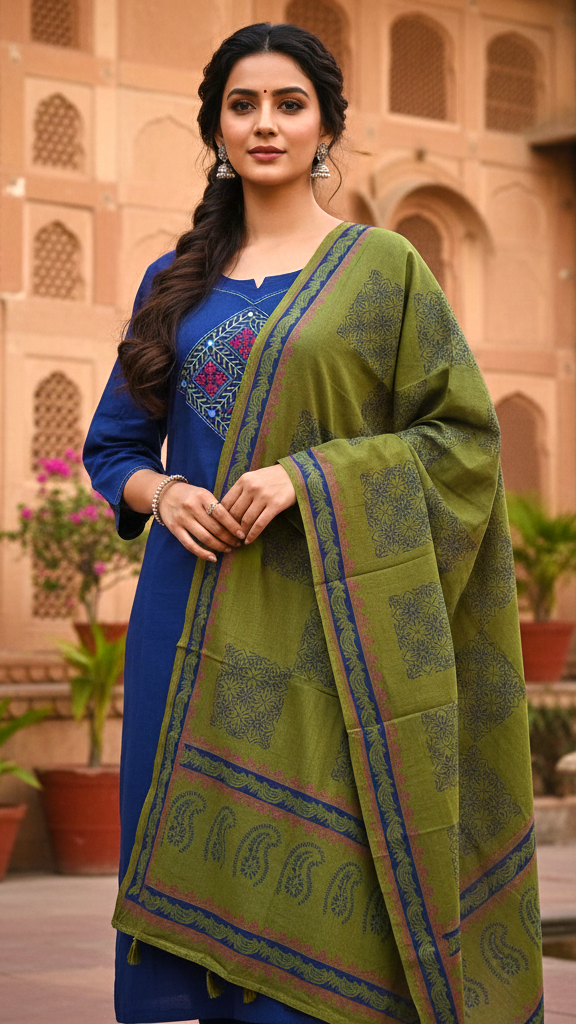 Printed Cotton Kurta Set with Coordinated Dupatta