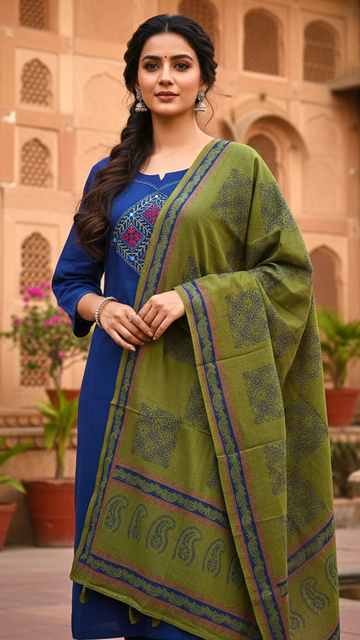 Printed Cotton Kurta Set with Coordinated Dupatta
