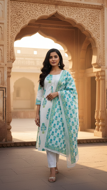 Breezy Cotton Kurta Dupatta Set for Daily Wear