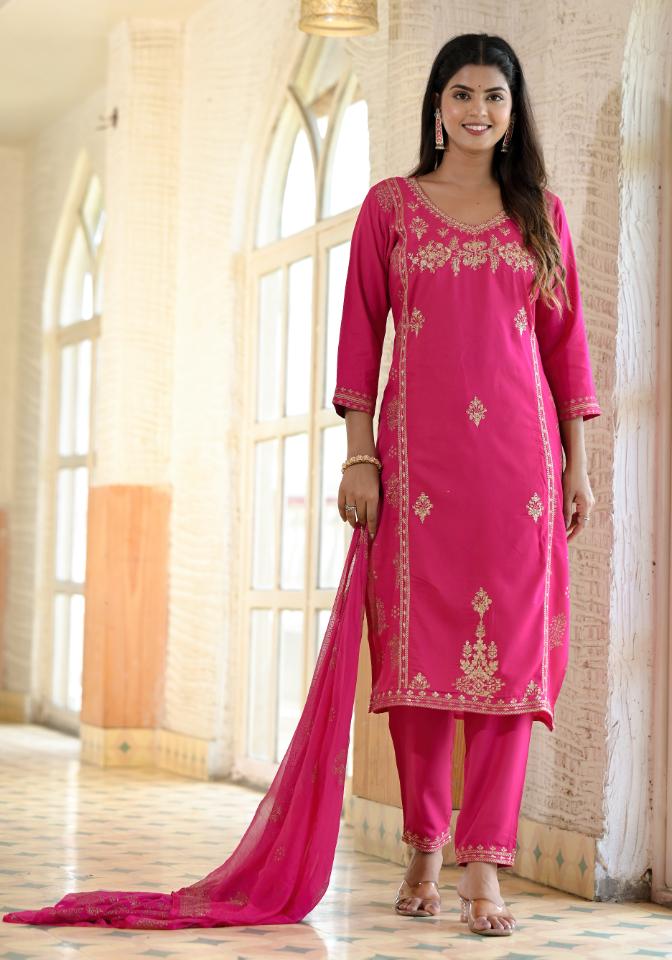 Rayon Embroidered Kurta Set | | Shop stylish women's clothing online at Label Flavia |
