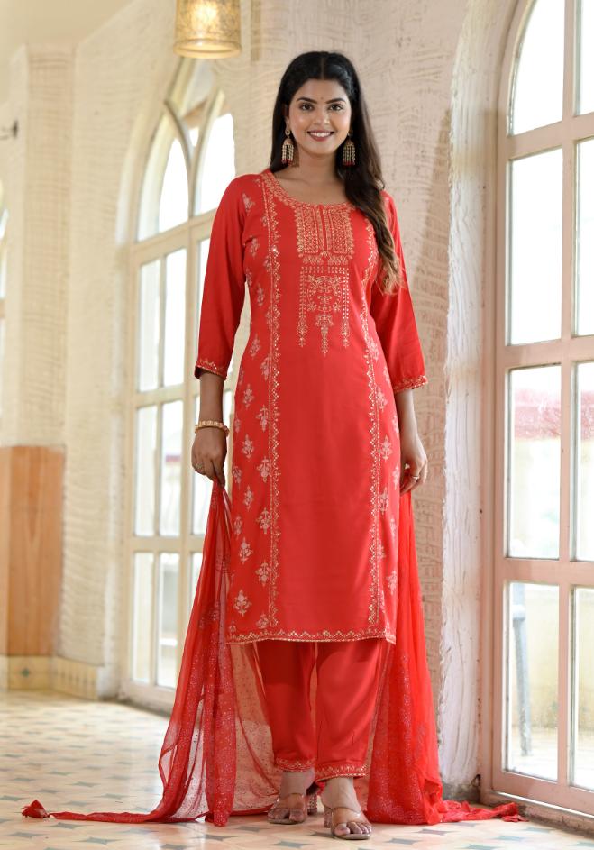 Rayon Embroidered Kurta Set | | Shop stylish women's clothing online at Label Flavia |