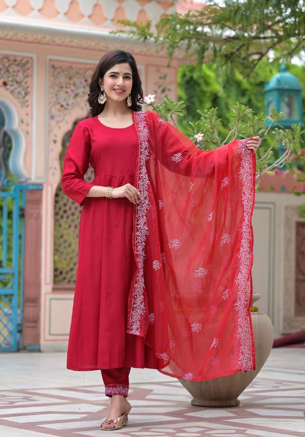 Rayon Anarkali Long Flared Gown pant dupatta set | | Shop stylish women's clothing online at Label Flavia |