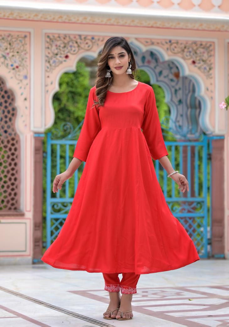 Rayon Anarkali Long Flared Gown pant dupatta set | | Shop stylish women's clothing online at Label Flavia |