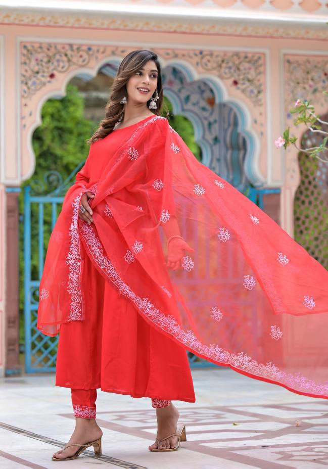 Rayon Anarkali Long Flared Gown pant dupatta set | | Shop stylish women's clothing online at Label Flavia |