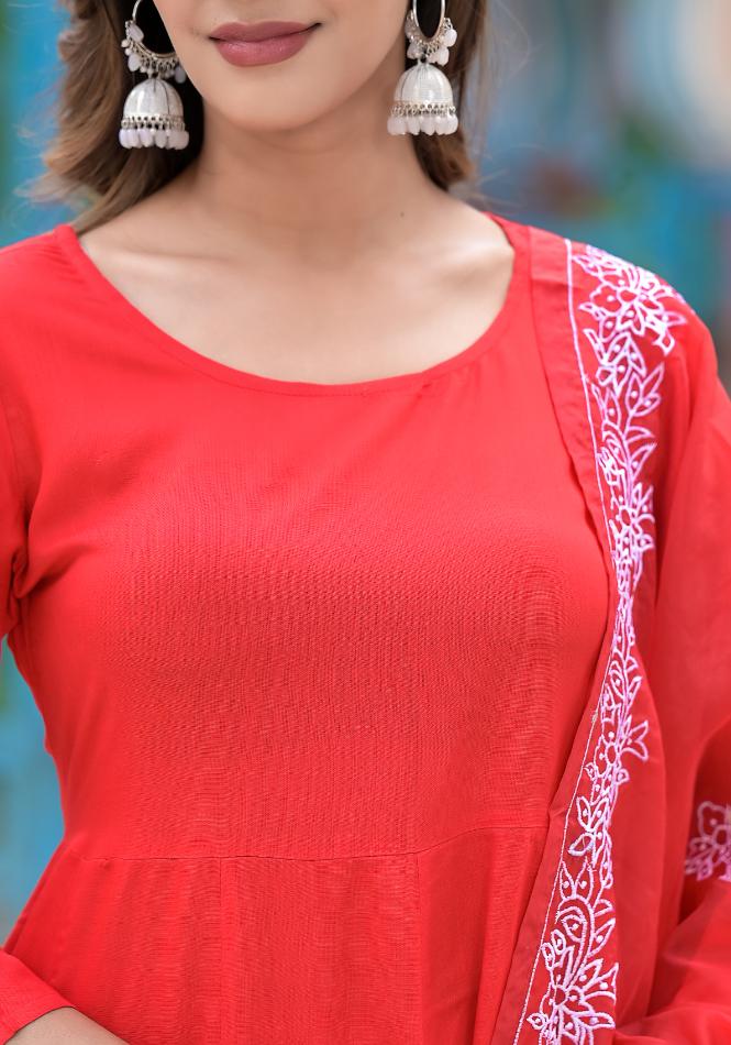 Rayon Anarkali Long Flared Gown pant dupatta set | | Shop stylish women's clothing online at Label Flavia |