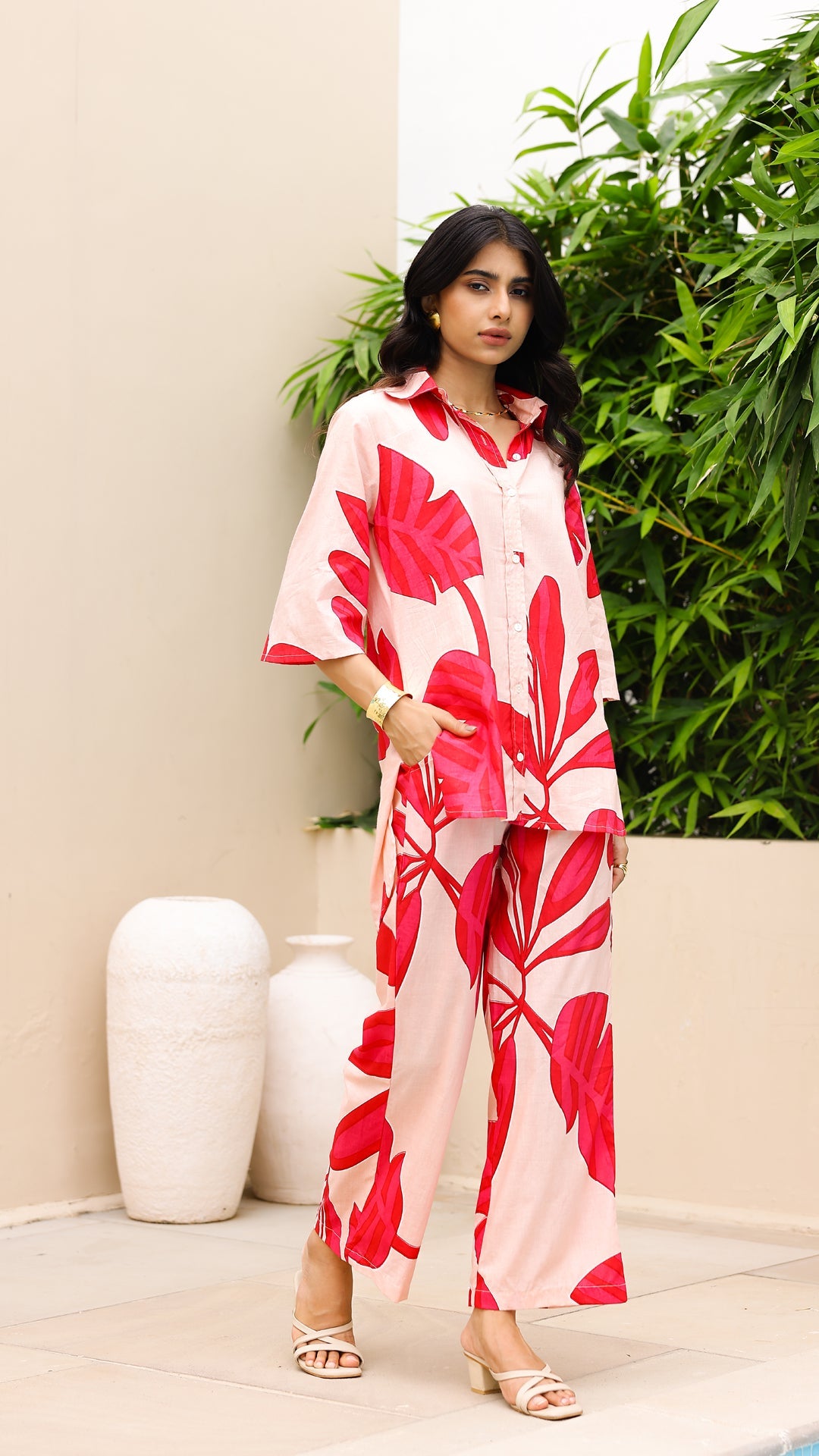 Tropical Leaf Co-ord Set – Blush & Hot Pink