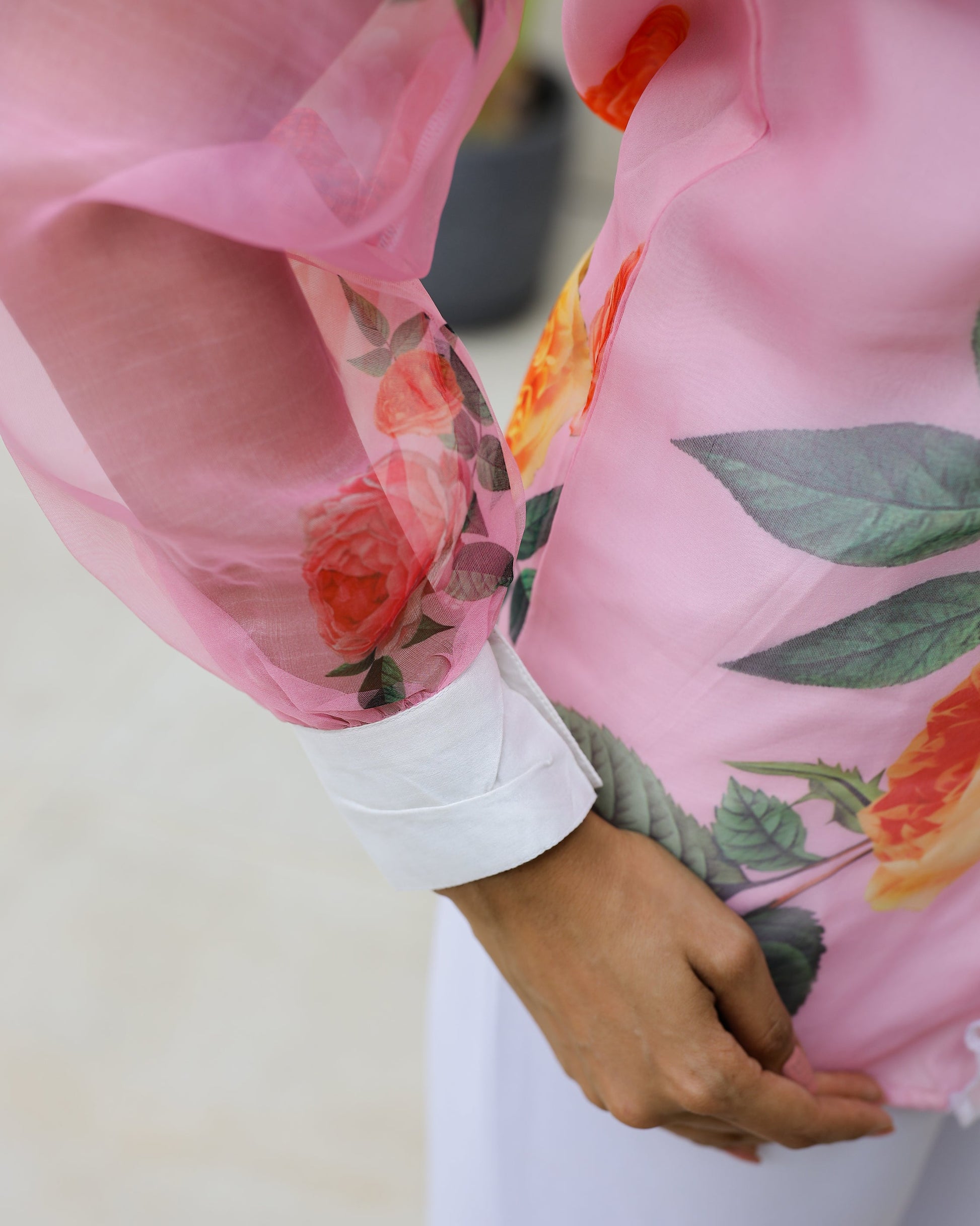 Women's Pink Floral Sheer Top Shirt - Elegant & Feminine | Women's Shirt | Shop stylish women's clothing online at Label Flavia |