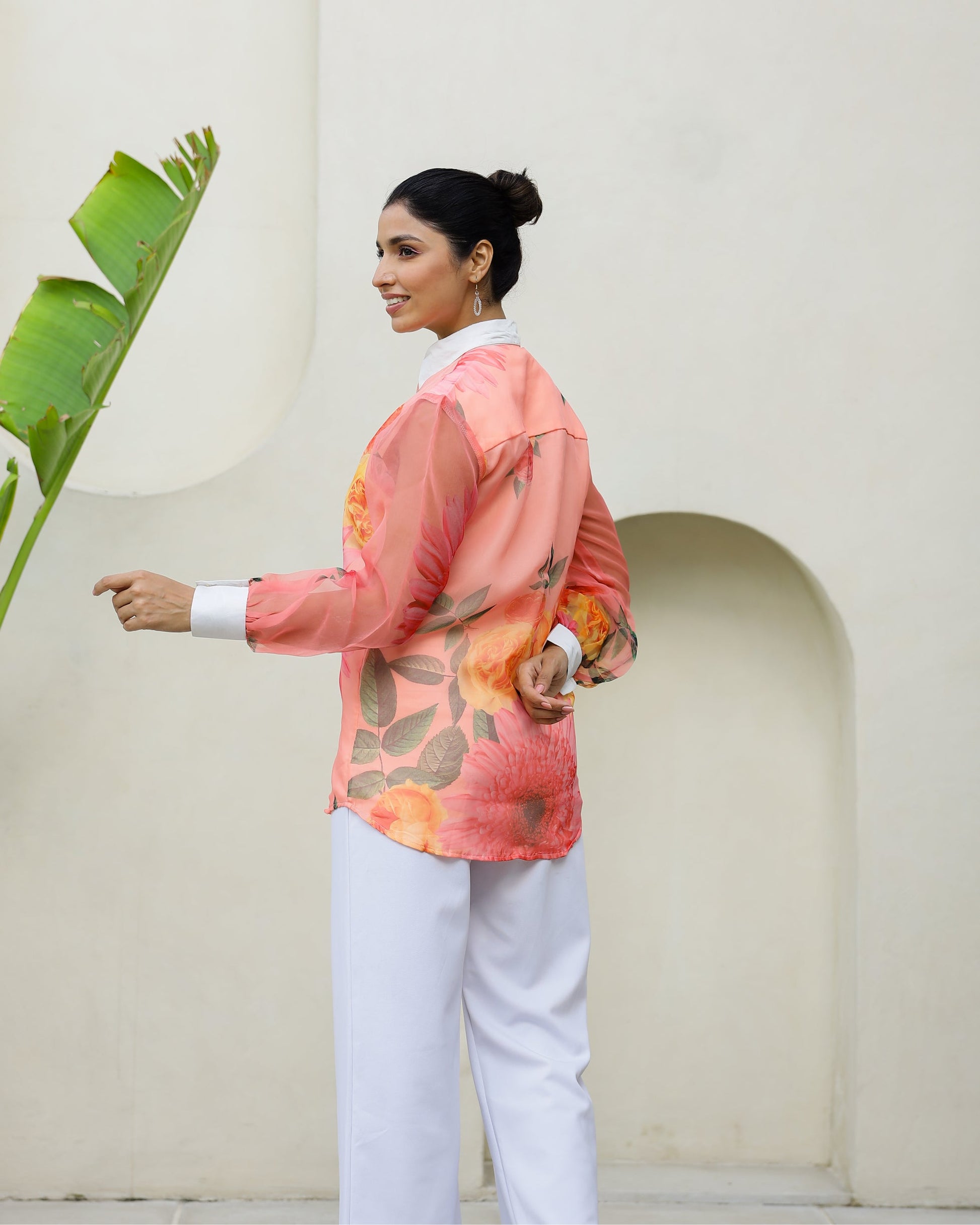 Women's Peach Floral Sheer Top Shirt - Fresh & Stylish | Women's Shirt | Shop stylish women's clothing online at Label Flavia |