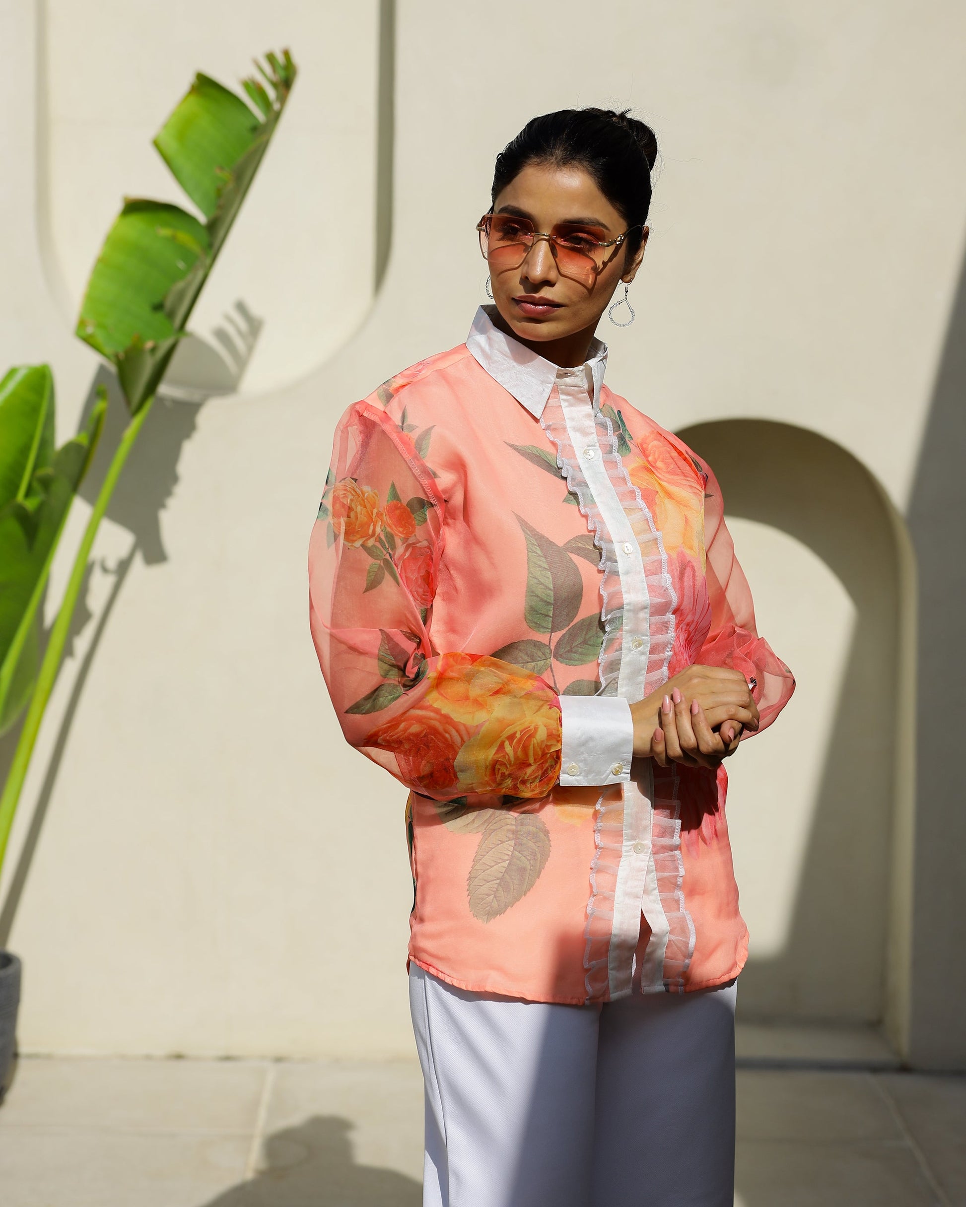 Women's Peach Floral Sheer Top Shirt - Fresh & Stylish | Women's Shirt | Shop stylish women's clothing online at Label Flavia |