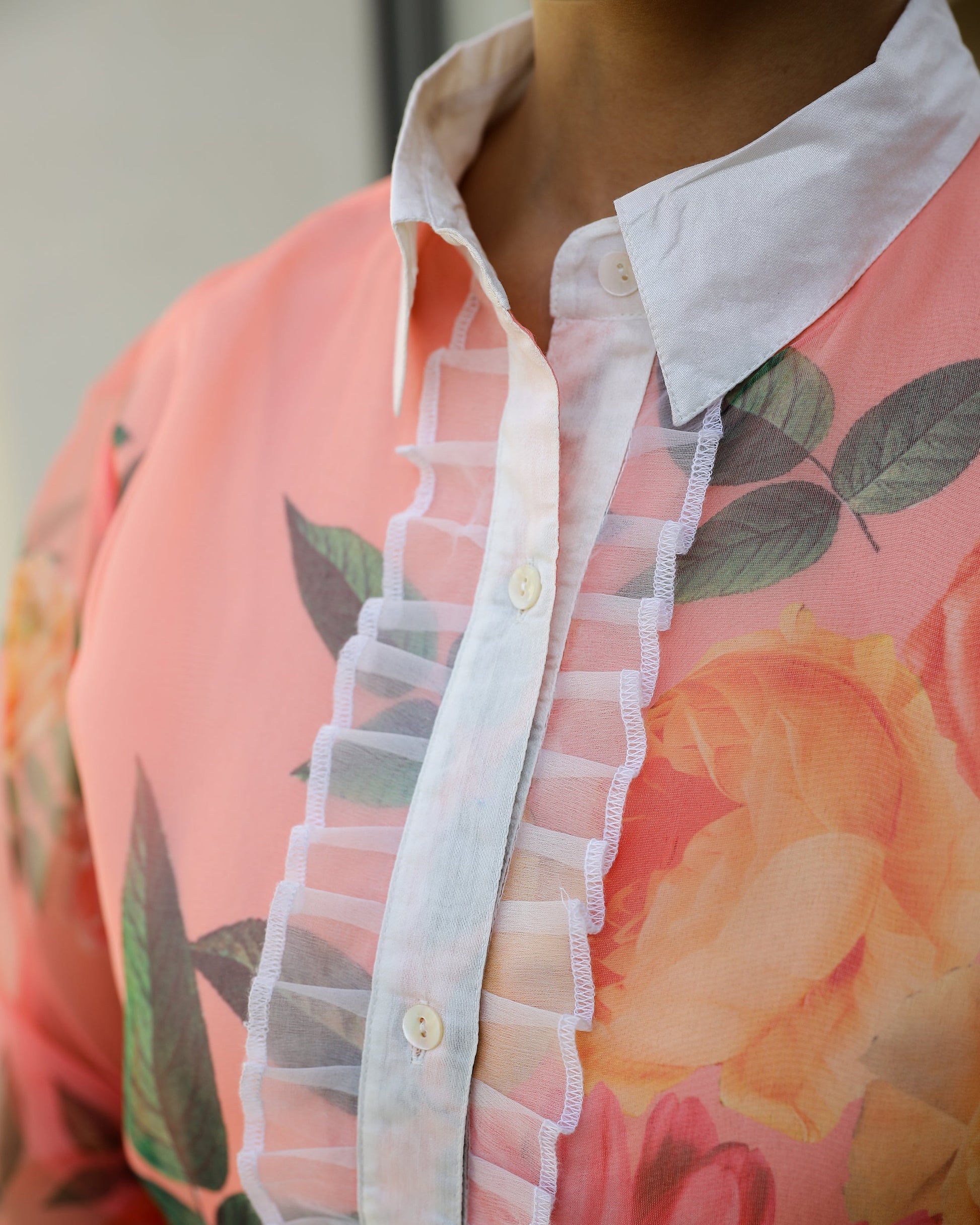 Women's Peach Floral Sheer Top Shirt - Fresh & Stylish | Women's Shirt | Shop stylish women's clothing online at Label Flavia |