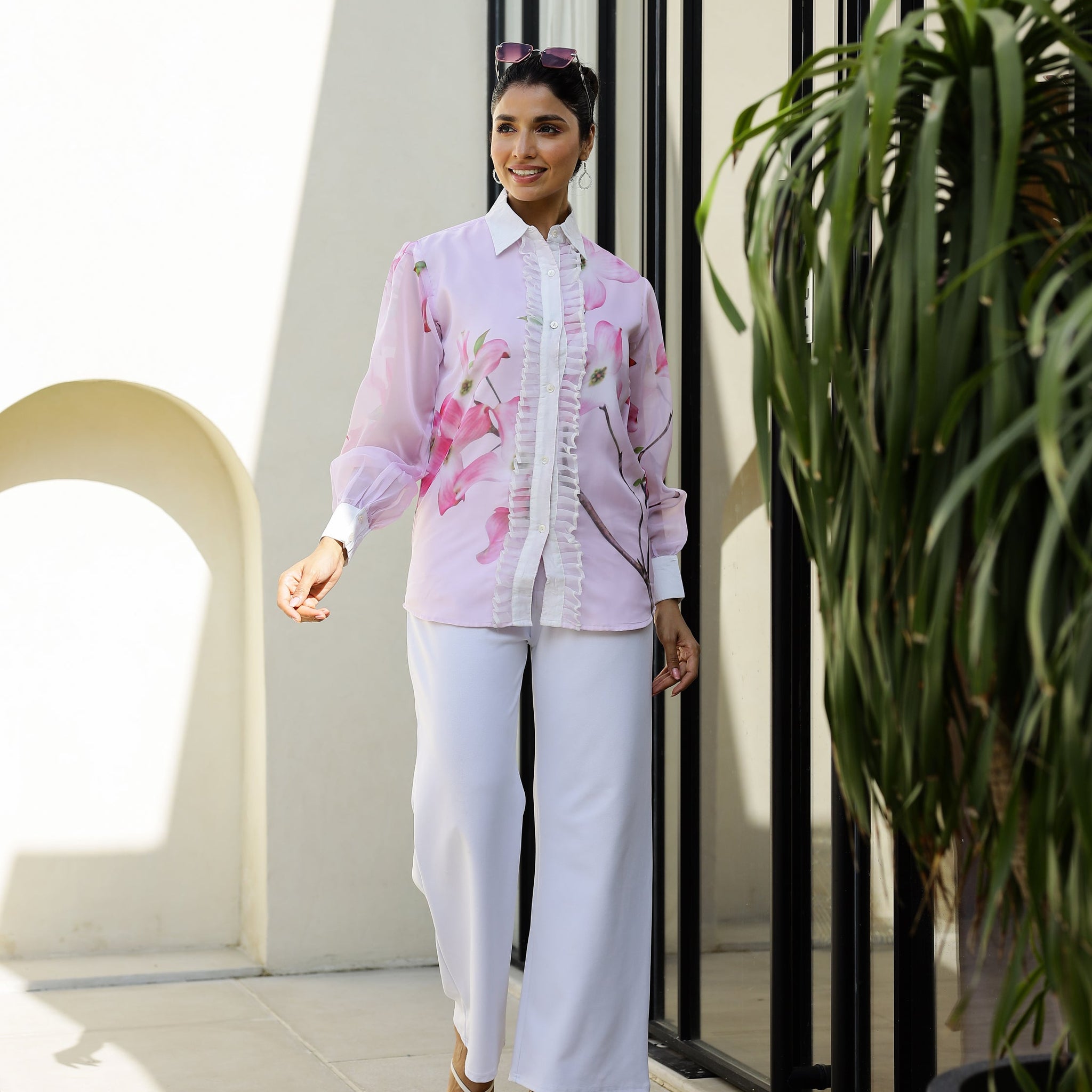 Women's Light Pink Floral Sheer Top Shirt - Soft & Delicate | Women's Shirt | Shop stylish women's clothing online at Label Flavia |