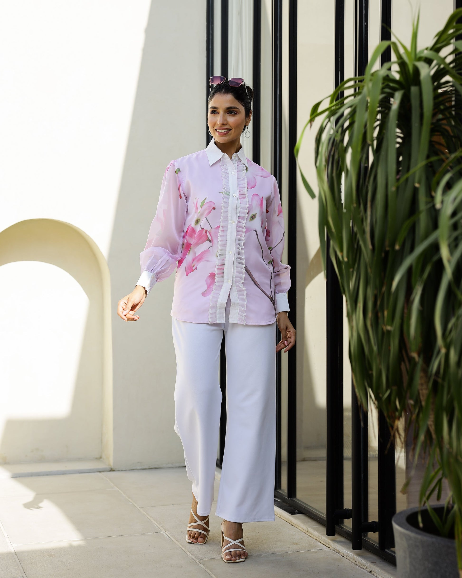 Women's Light Pink Floral Sheer Top Shirt - Soft & Delicate | Women's Shirt | Shop stylish women's clothing online at Label Flavia |