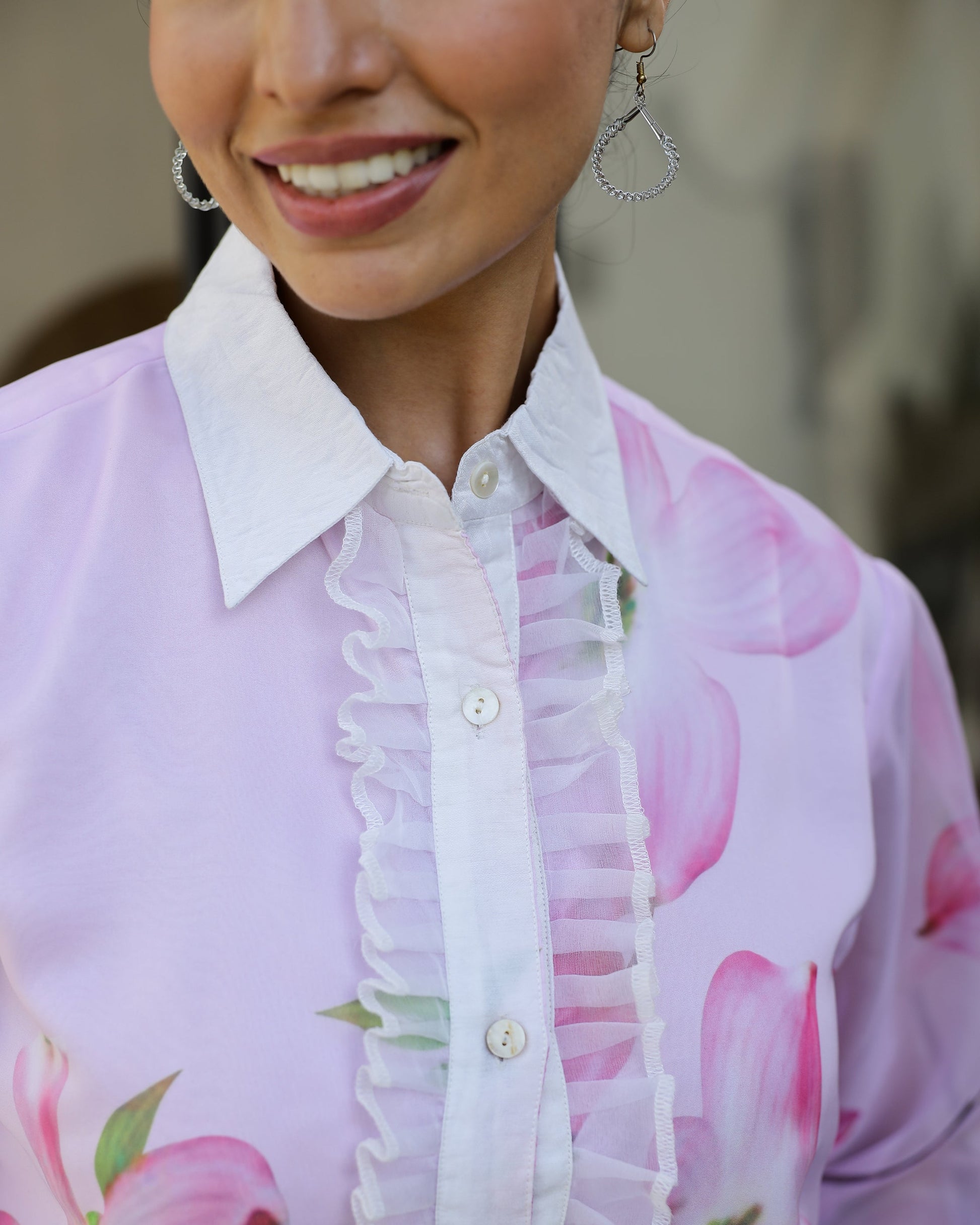 Women's Light Pink Floral Sheer Top Shirt - Soft & Delicate | Women's Shirt | Shop stylish women's clothing online at Label Flavia |