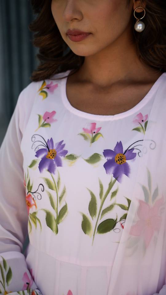 Georgette Anarkali Kurta & Dupatta Set with Brush Paintwork – Elegant Festive Wear | | Shop stylish women's clothing online at Label Flavia |