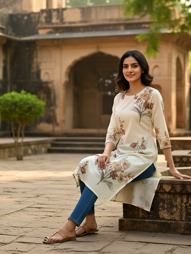 Contemporary Printed Cotton Straight Kurta