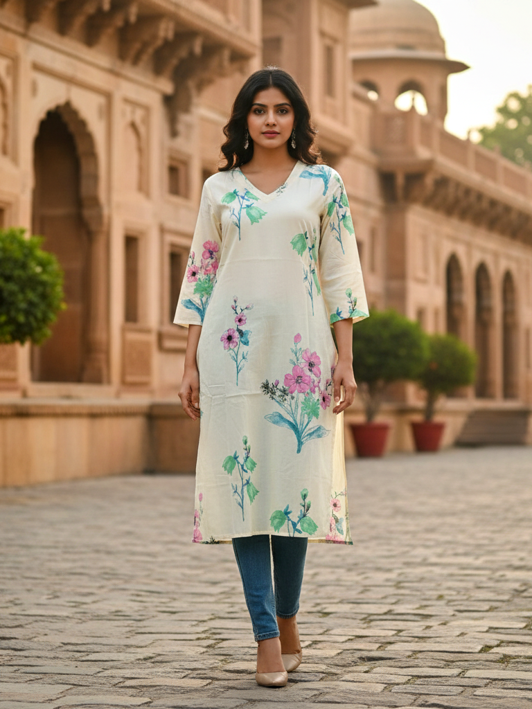 Contemporary Printed Cotton Straight Kurta