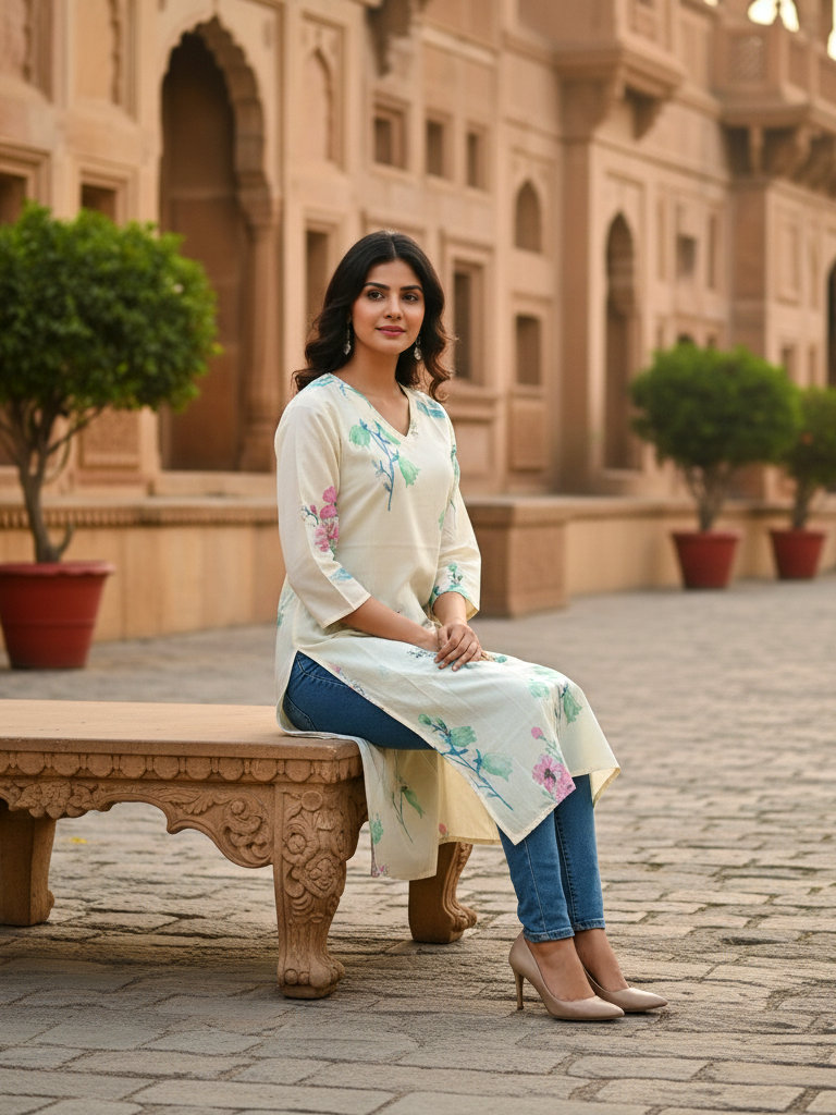 Contemporary Printed Cotton Straight Kurta