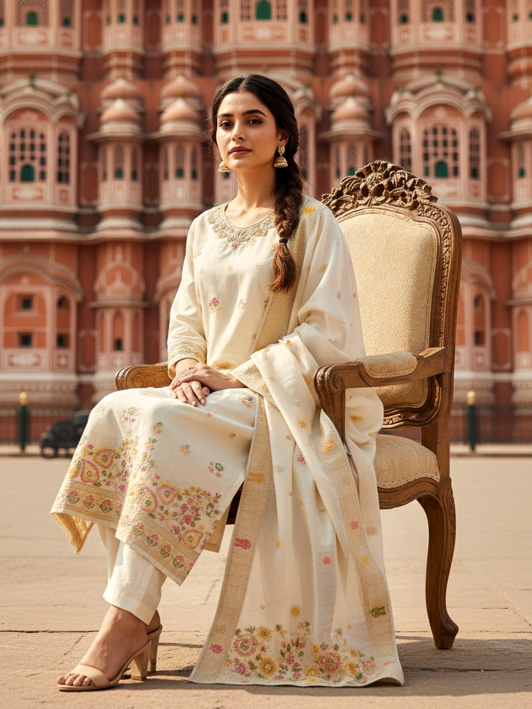 Luxury Dupatta Set with Heavy Zari Embroidery