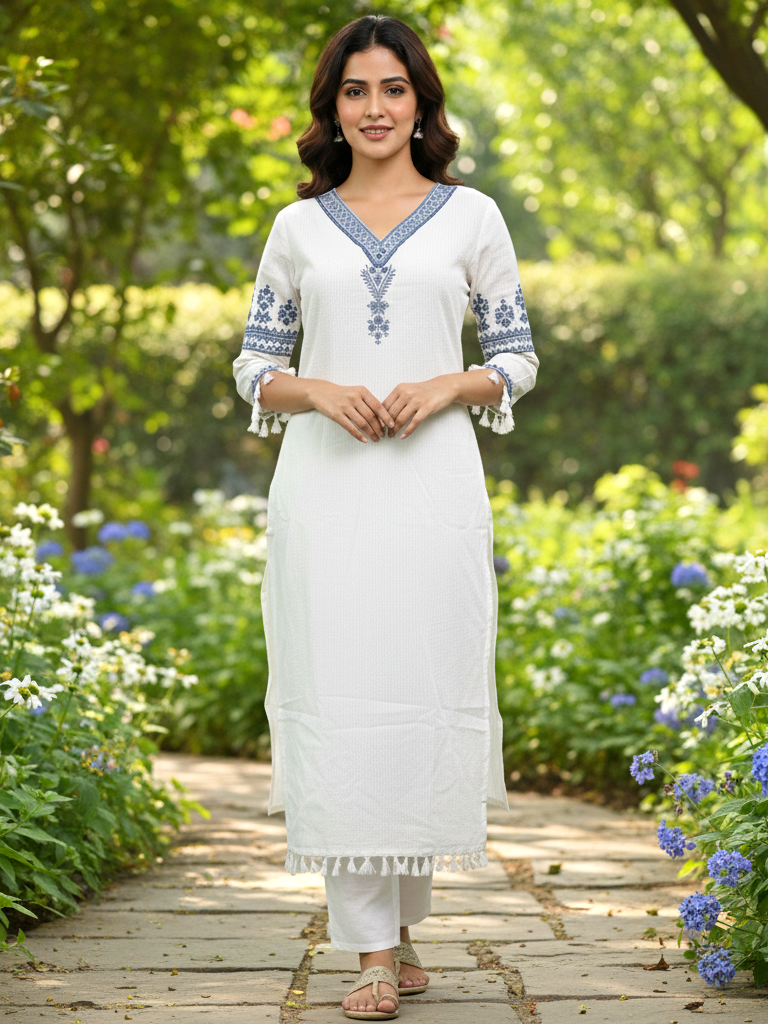 Elegant White Embroidered Kurta Set