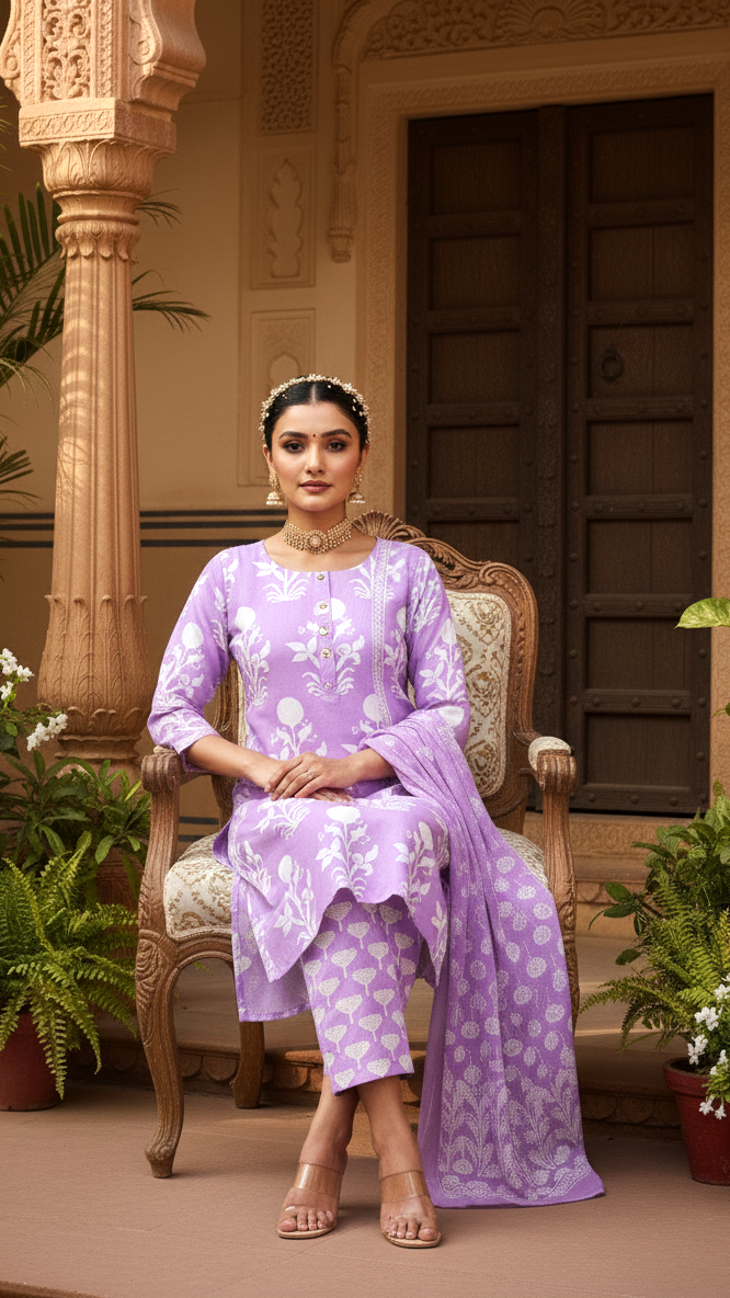 Soft Cotton Kurta Set with Beautiful Dupatta