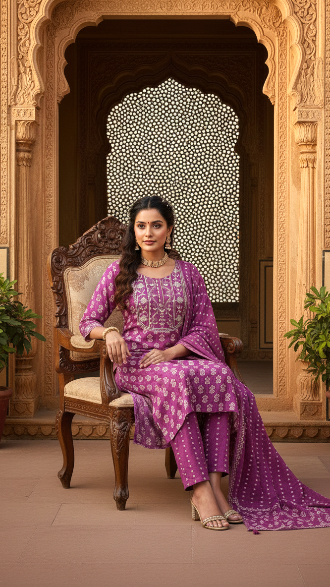 Floral Cotton Kurta Set with Matching Dupatta