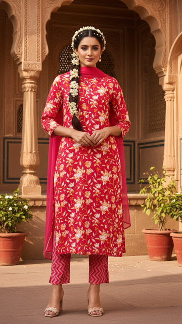 Pure Cotton Printed Kurta Set with Dupatta