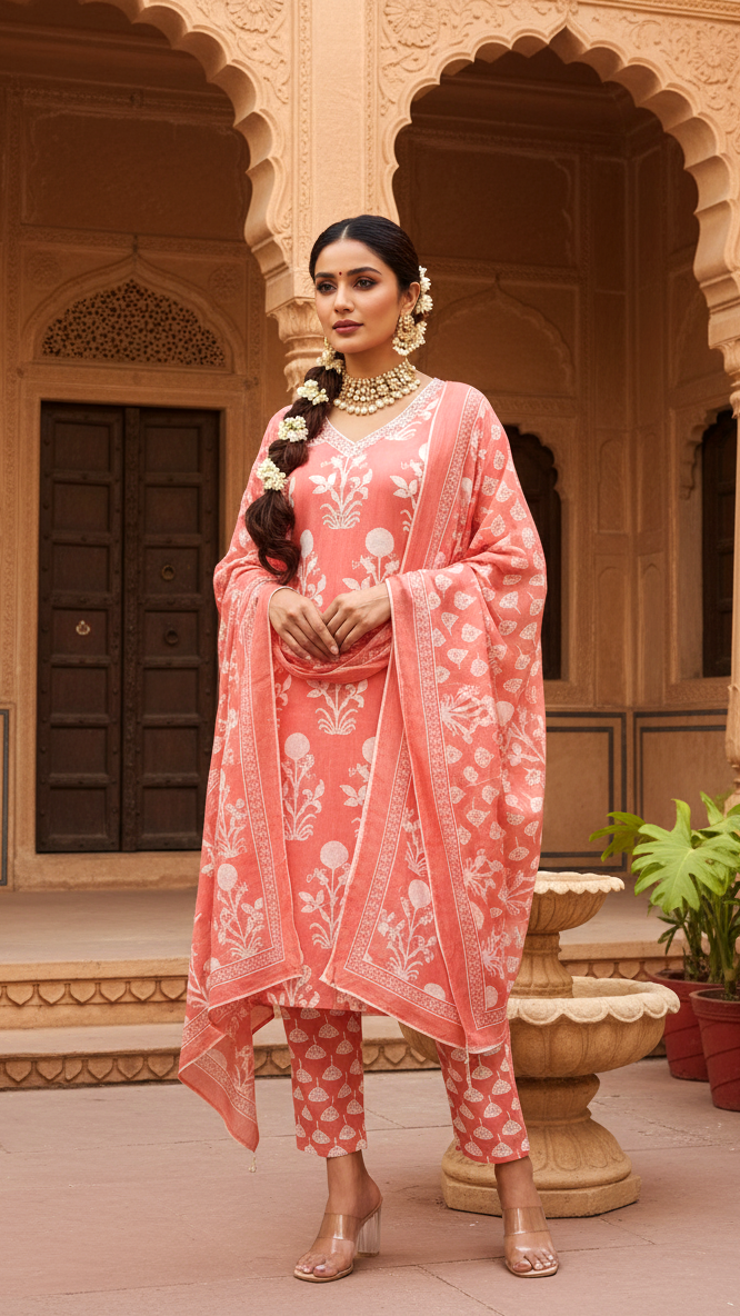 Elegant Cotton Kurta Set with Dupatta