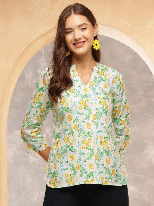 Lemon Bliss Cotton Tunic Top – White & Yellow