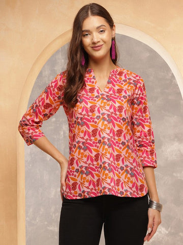 Floral Splash Cotton Tunic Top – Multicolor