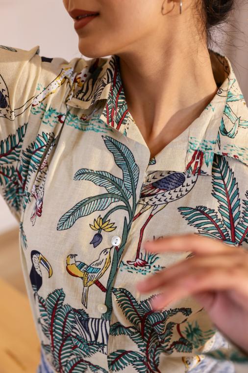 Women's Cream Safari Print Shirt - Wild & Chic | Women's Shirt | Shop stylish women's clothing online at Label Flavia |