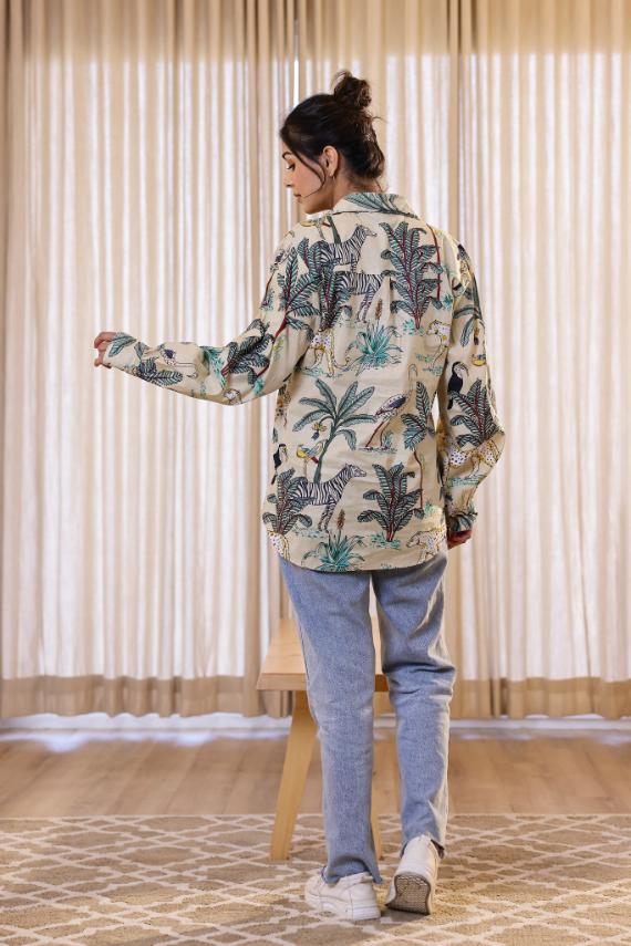 Women's Cream Safari Print Shirt - Wild & Chic | Women's Shirt | Shop stylish women's clothing online at Label Flavia |