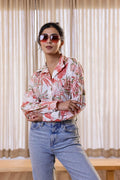 Women's Pink Leaf Print Shirt - Soft & Stylish | Women's Shirt | Shop stylish women's clothing online at Label Flavia |