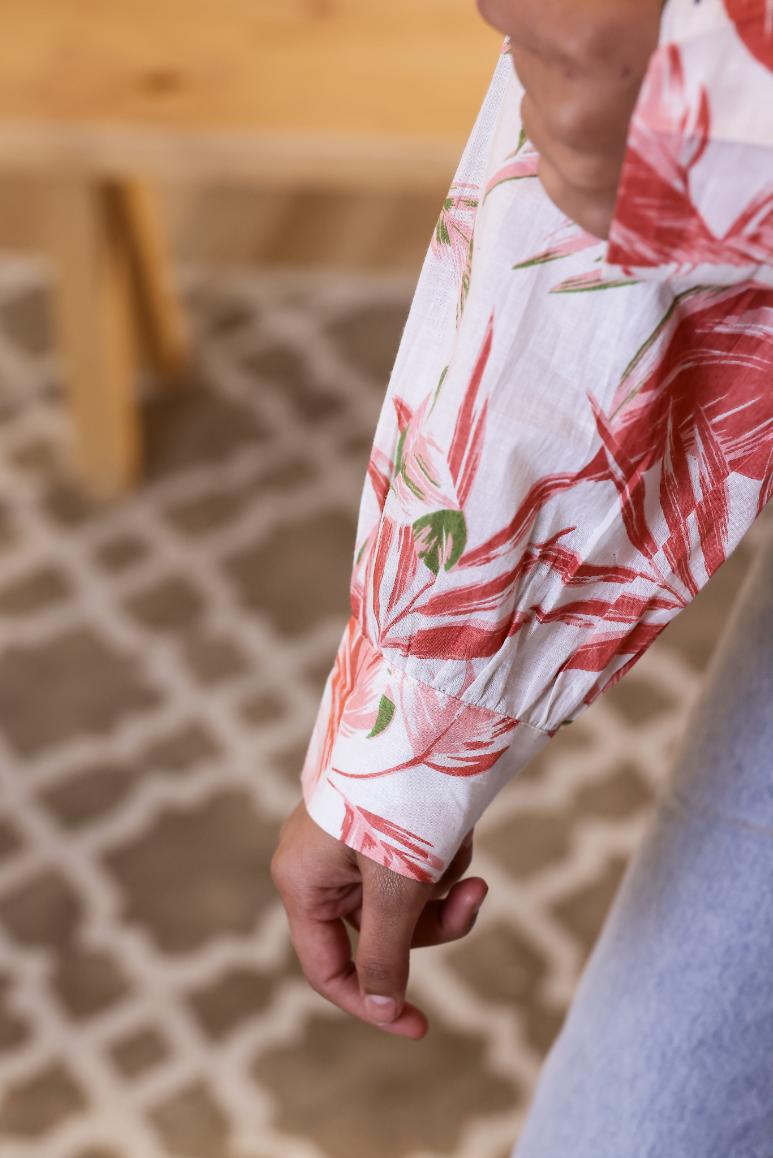 Women's Pink Leaf Print Shirt - Soft & Stylish | Women's Shirt | Shop stylish women's clothing online at Label Flavia |