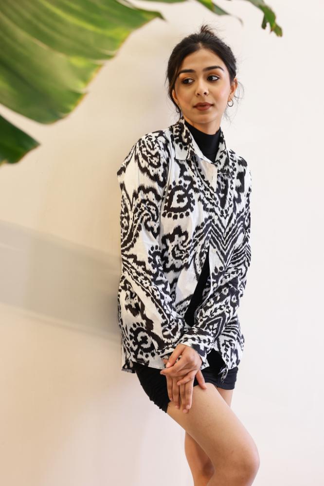 Women's Monochrome Ikat Shirt - Black & White Classic | Women's Shirt | Shop stylish women's clothing online at Label Flavia |