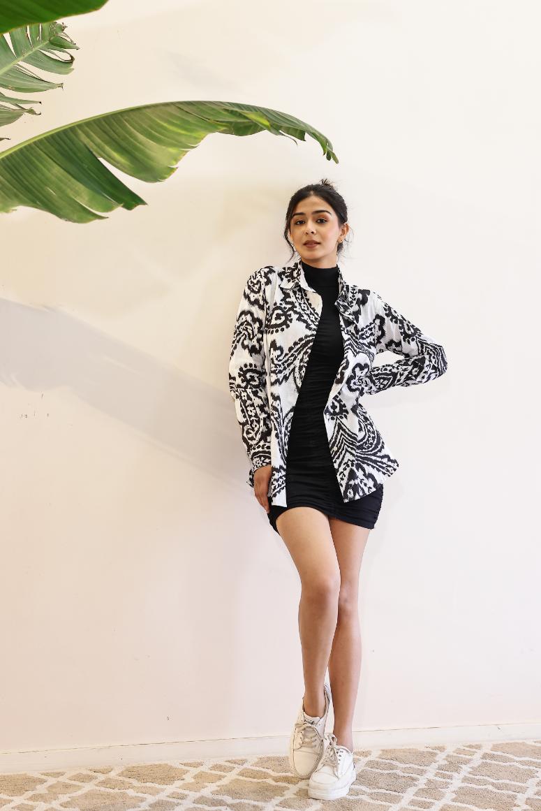 Women's Monochrome Ikat Shirt - Black & White Classic | Women's Shirt | Shop stylish women's clothing online at Label Flavia |