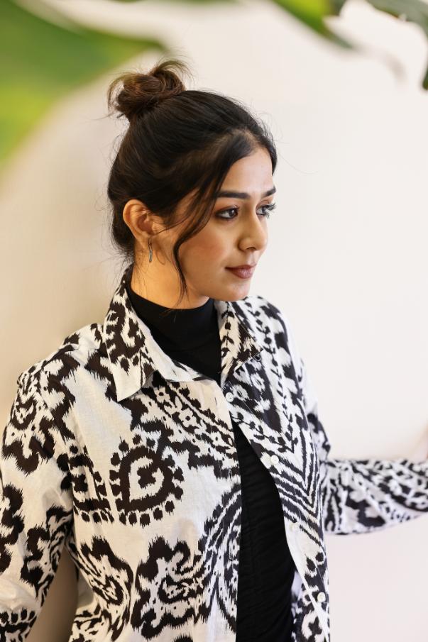 Women's Monochrome Ikat Shirt - Black & White Classic | Women's Shirt | Shop stylish women's clothing online at Label Flavia |