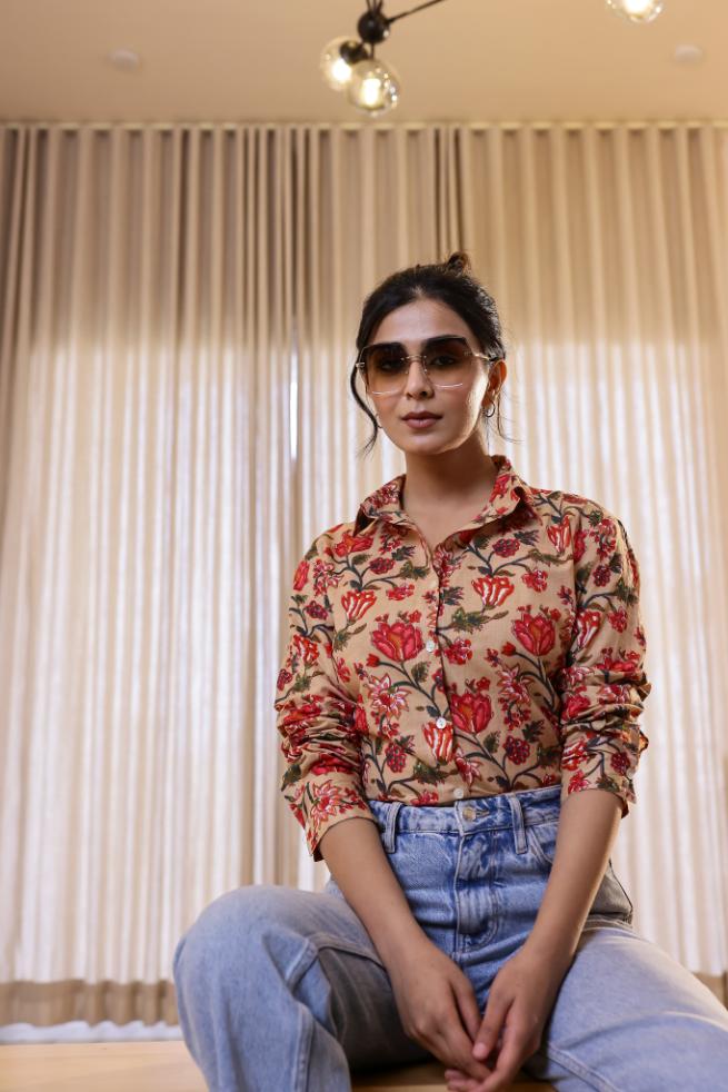Women's Cream & Red Floral Print Shirt - Bold & Elegant | Women's Shirt | Shop stylish women's clothing online at Label Flavia |