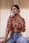 Women's Cream & Red Floral Print Shirt - Bold & Elegant | Women's Shirt | Shop stylish women's clothing online at Label Flavia |