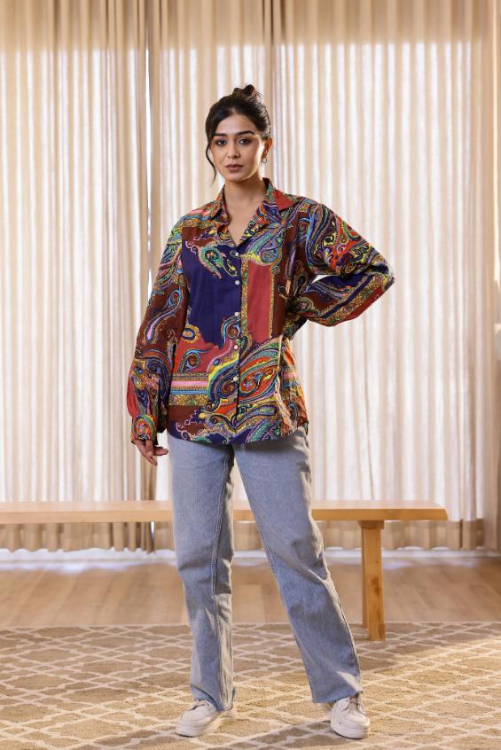 Women's Multi-Color Paisley Shirt - Vibrant & Bold | Women's Shirt | Shop stylish women's clothing online at Label Flavia |