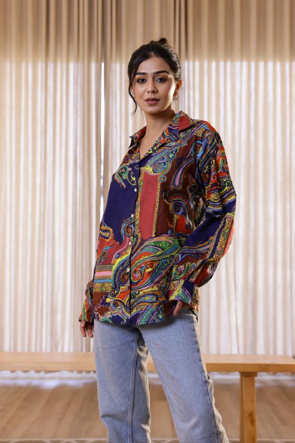 Women's Multi-Color Paisley Shirt - Vibrant & Bold | Women's Shirt | Shop stylish women's clothing online at Label Flavia |