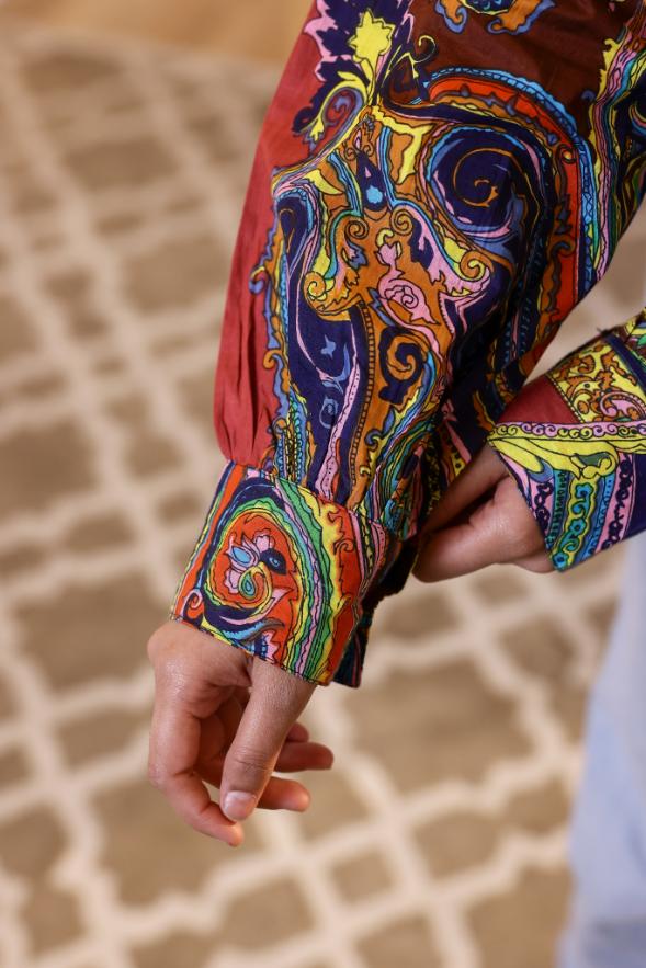 Women's Multi-Color Paisley Shirt - Vibrant & Bold | Women's Shirt | Shop stylish women's clothing online at Label Flavia |