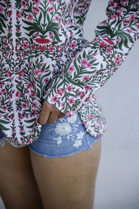 Women's Pink Floral Shirt - Bright & Playful | Women's Shirt | Shop stylish women's clothing online at Label Flavia |